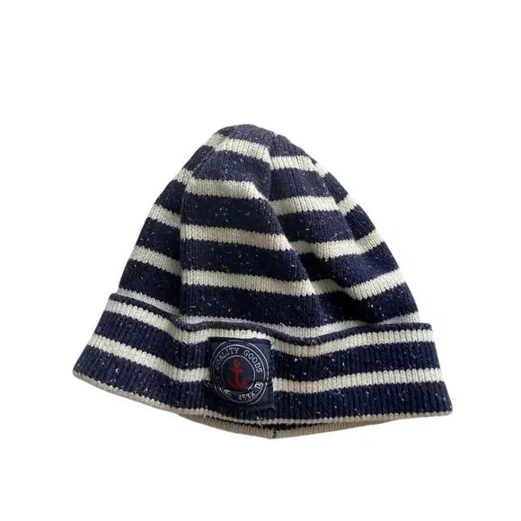 H&M Kids Striped Knit Beanie - Navy & Cream Anchor Patch