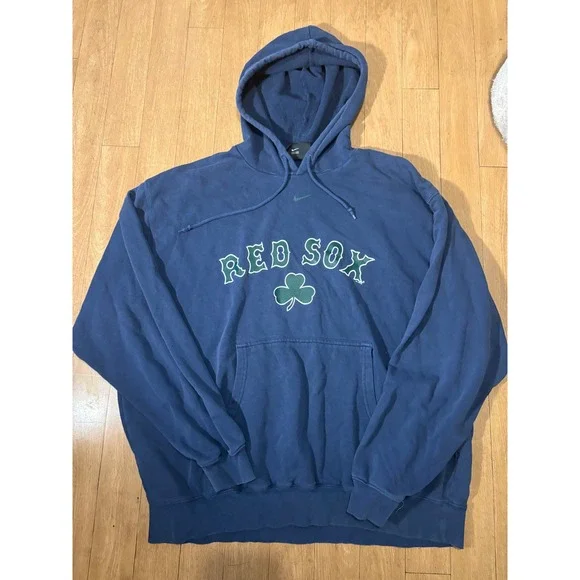 Nike 90s Center Check MLB Boston Red Sox St Patricks Day Hoodie Navy Blue XL