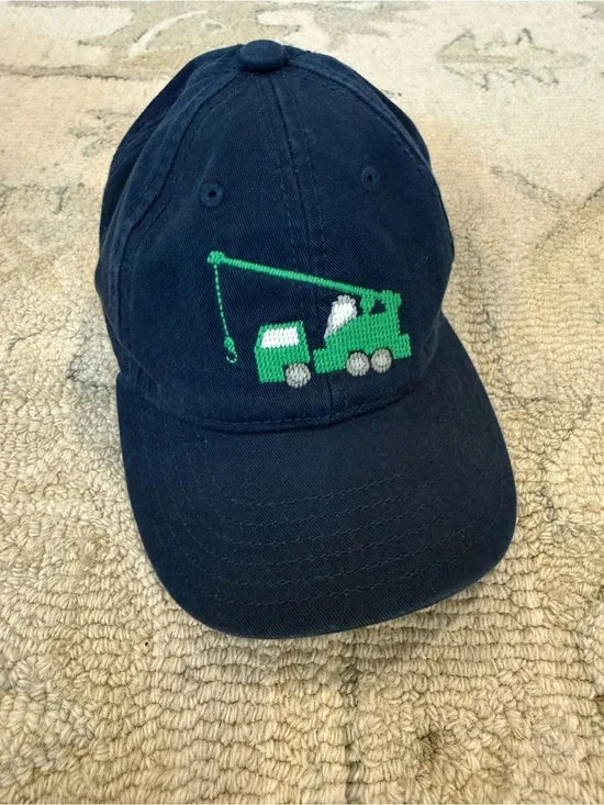 Kids Navy Baseball Cap with Green Crane Truck Embroidery