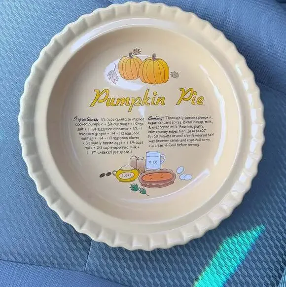 Vintage Ceramic Pumpkin Pie Recipe Baking Dish Plate