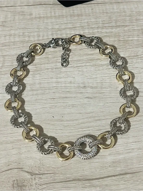 Signature Collection Two-Tone Pavé Crystal Link Collar Necklace