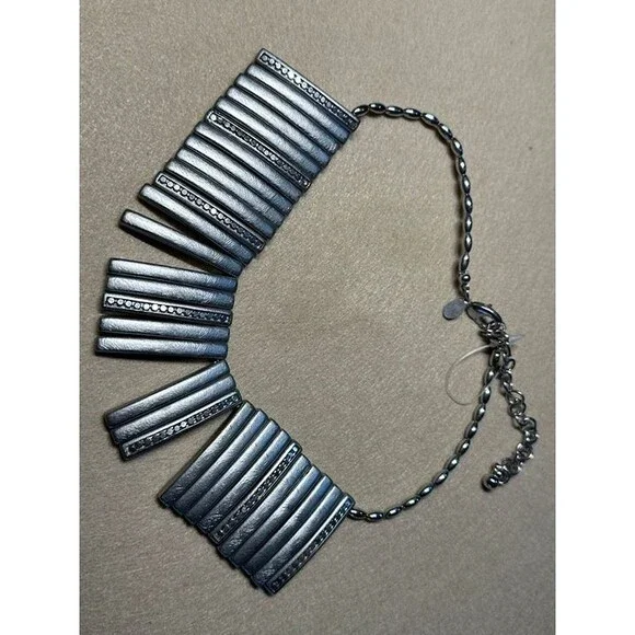 silver tone rhinestone bar link statement bib necklace vintage style jewelry nwt