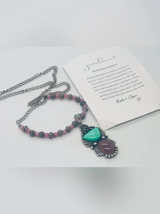 Jewelmint Prairie Rose Necklace Faux Turquoise Purple Silver Tone Native Am Insp