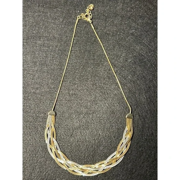two tone gold and silver braided herringbone chain necklace vintage style nwt