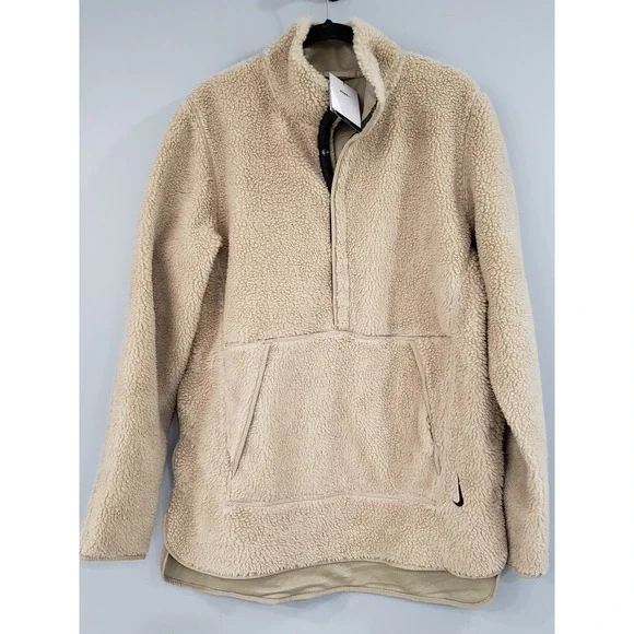 NEW Nike Yoga Sherpa‎ Fleece Pullover Jacket Men's size SMALL Tan 3/4 Sweatshirt