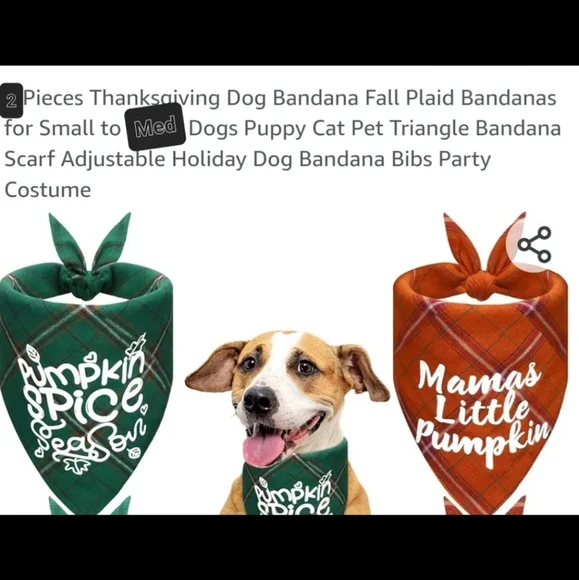 New! Fall plaid themed dog bandanas set of 2 for small & medium dogs