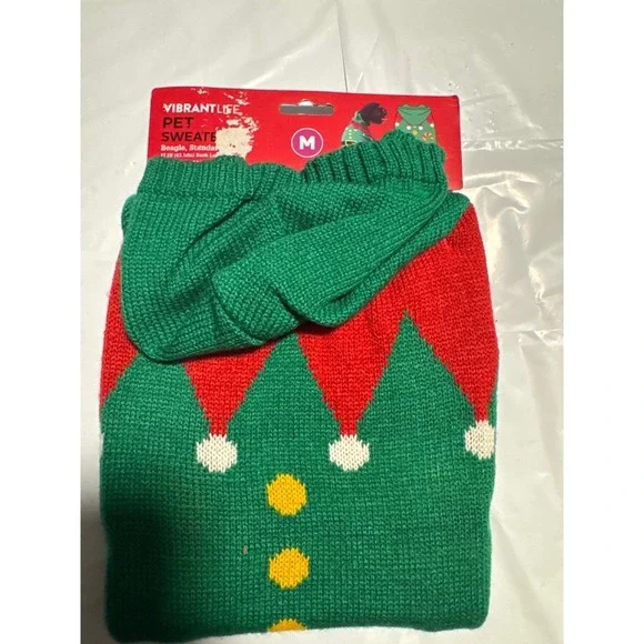 Vibrant Life Pet Sweater Medium Elf Costume Dog Cat‎ Holiday Apparel