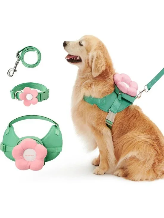 Floral Dog Harness Set with Leash & Collar - No Pull Vest for Small Dogs