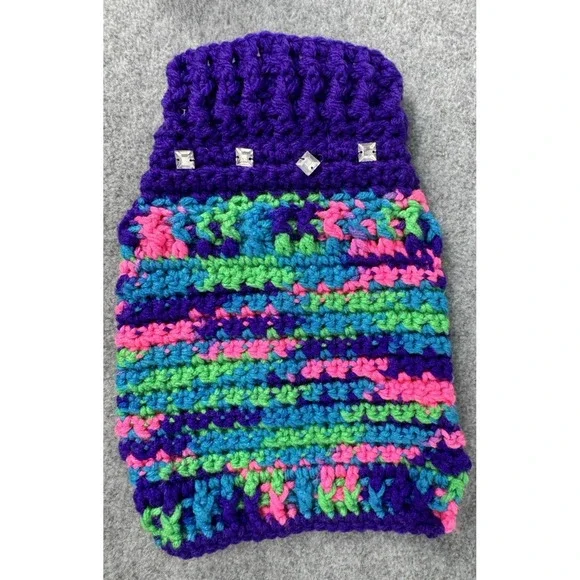 Dog Sweater Small Purple Pink Green Crochet‎ Handmade