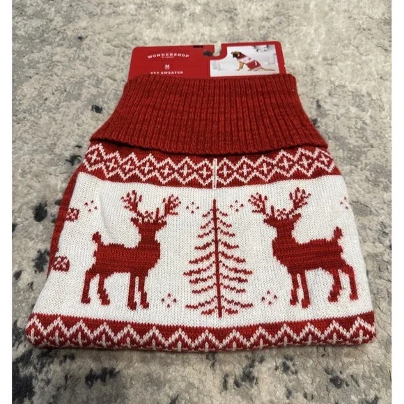 Wondershop Size Medium Red & White Dog Pet Sweater Up To 40 Lbs 18