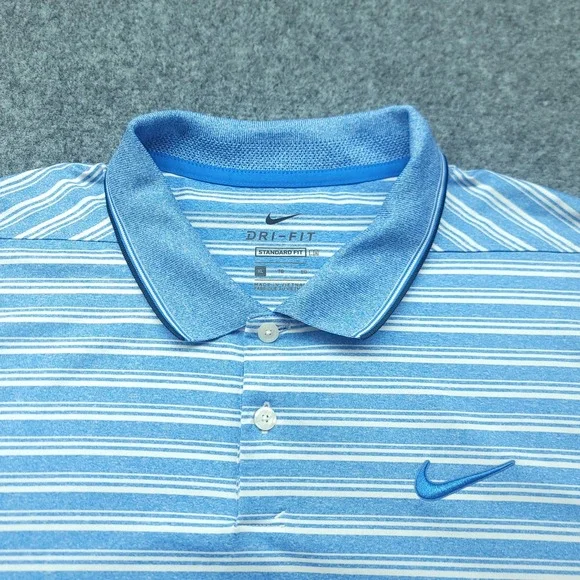 Nike Golf Dri-FIT Blue White Striped Polo Shirt XL BV0269-402 Mens Standard Fit