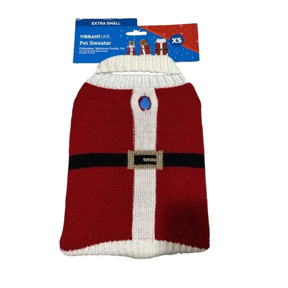 Vibrant Life Sweater For Cats & Dogs Holiday Pet Christmas Sweater Red XS