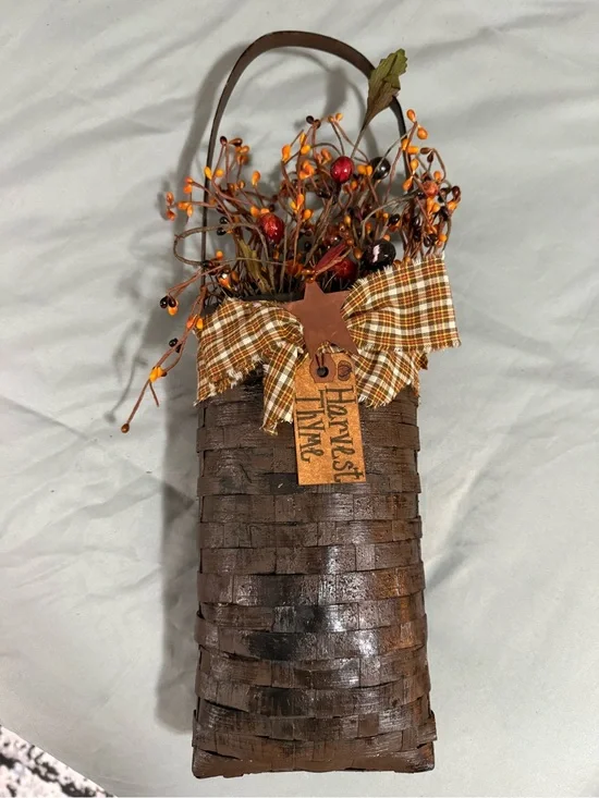 Harvest Hanging Basket Wall Pocket - Brown and Orange