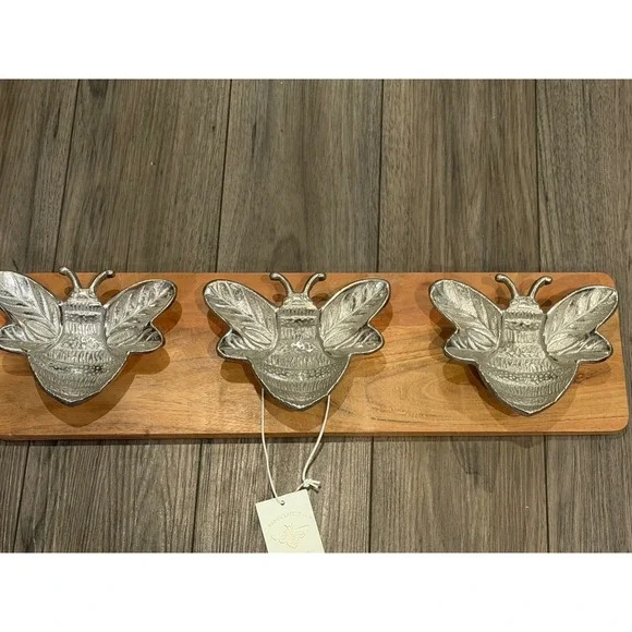 Handcrafted Wood & Metal Bumblebee 3-Section Decorative Tray Platter NWT 21