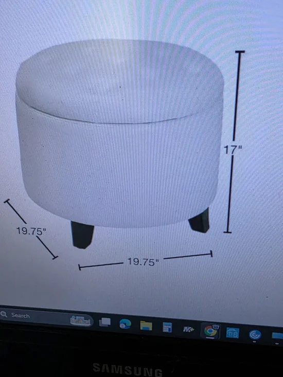 Round Upholstered Ottoman in Light Gray