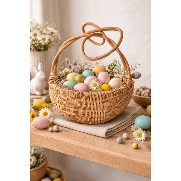 Vintage Primitive Farmhouse Basket Butt Buttocks Gathering Egg Eye Of God Easter