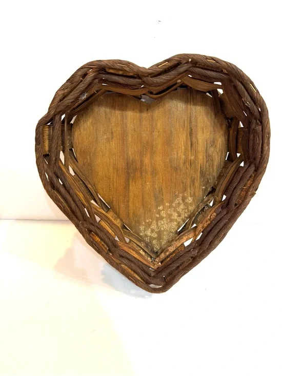 Vintage Country Wooden Heart Basket Cottagecore Decor