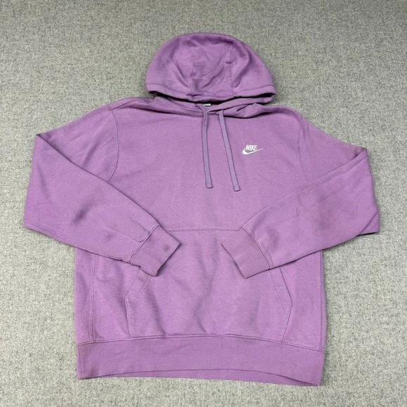 Nike Hoodie Sweatshirt Medium Purple Embroidered Logo Kangaroo Pocket Pullover