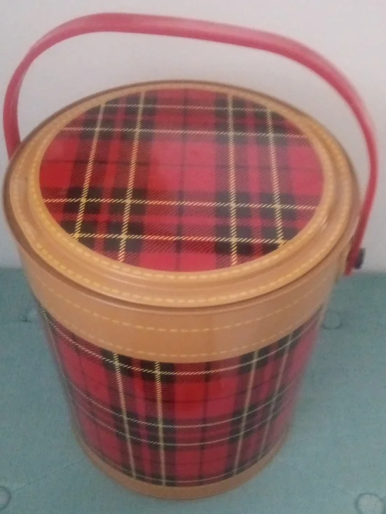 Red Plaid Decorative Ice Bucket with Handle