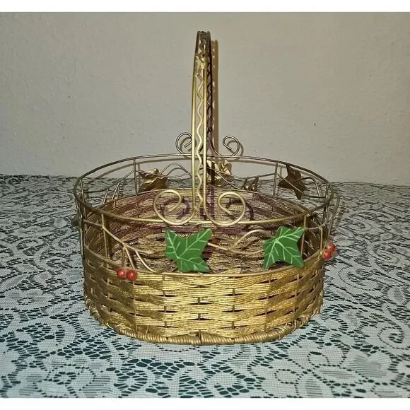Gold Woven Metal Holiday Basket Decor