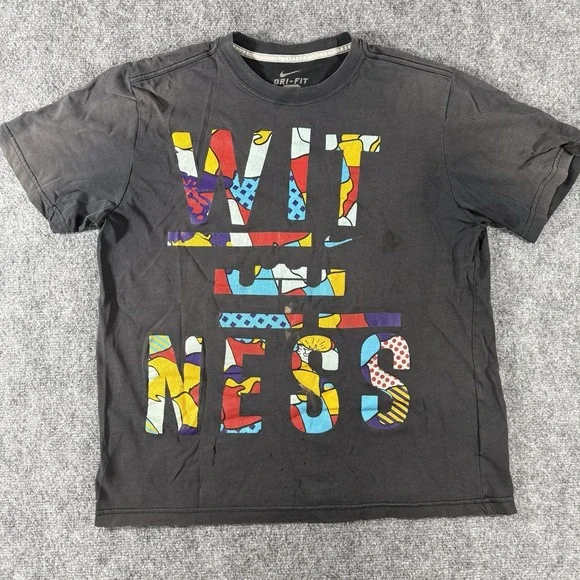 The Nike‎ Tee Men's T Shirt Dri Fit L Short Sleeve Black Witness LeBron James