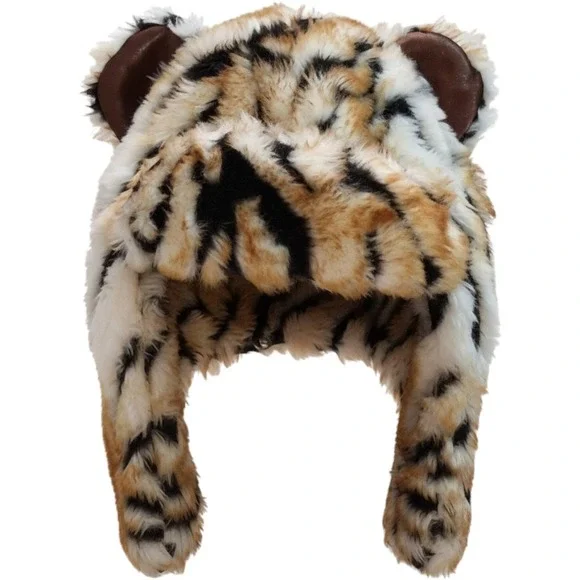 City Hunter USA Tiger Faux Fur Trapper Hat Kids OS Orange Black Animal strap