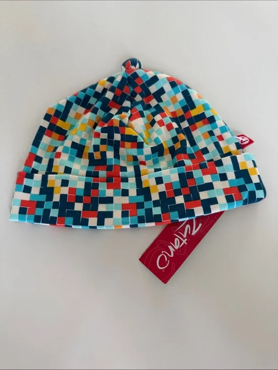 Zutano Kids 18 Month 18M Multicolor Pixel Pom Cotton Hat Beanie
