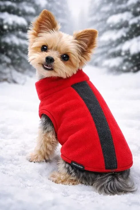 Tanner & Dash Size 12 Dog Jacket Red Fleece Ruff Weather Gear Cozy Winter Pet