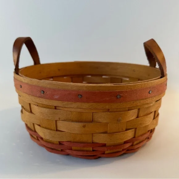 VTG Longaberger 1995 Rustic Brown Woven Basket with Leather‎ Handles