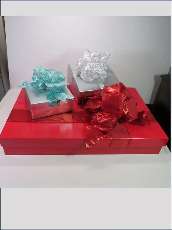Premium Holiday Gift Box Bundle (3-Pack) Red & Metallic Silver with Bows