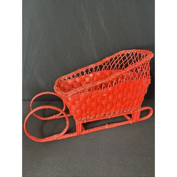 Red Wicker Sleigh Woven Christmas Basket,‎ 13x4x7.5