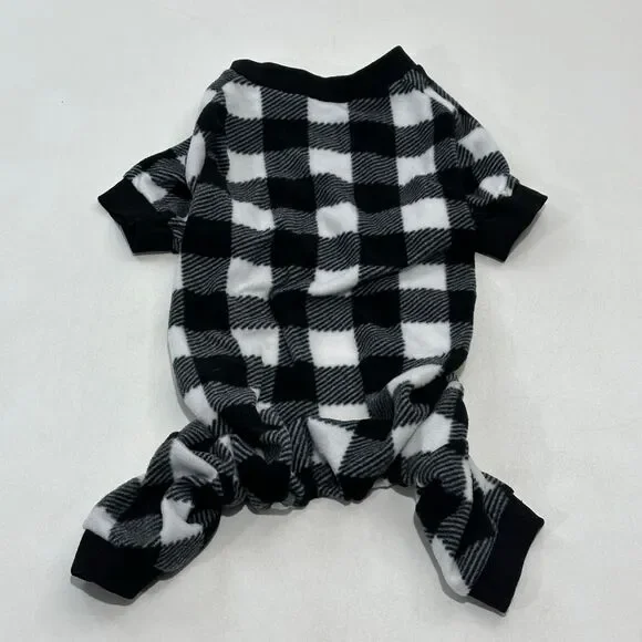 Scenereal Pet Dog‎ Pajamas Fleece Buffalo Plaid Black White, Size S