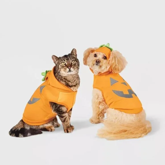 NEW Reflective Jack-O Lantern Cat Dog Pet Halloween Costume XS (Up to 10 lbs)