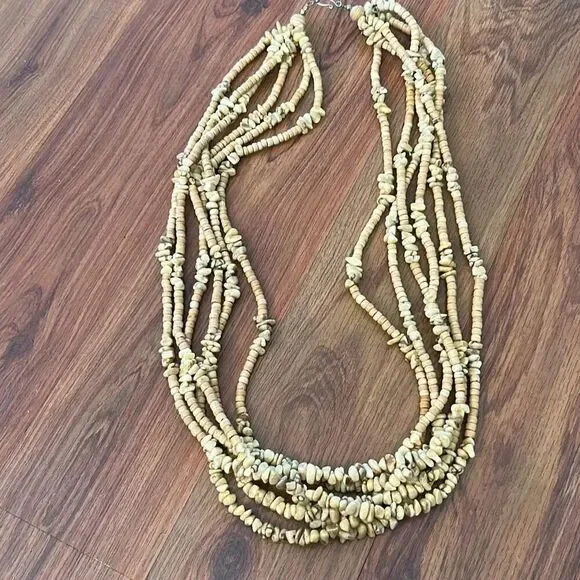 multi strand beaded and stone necklace ethnic beachy long six strands