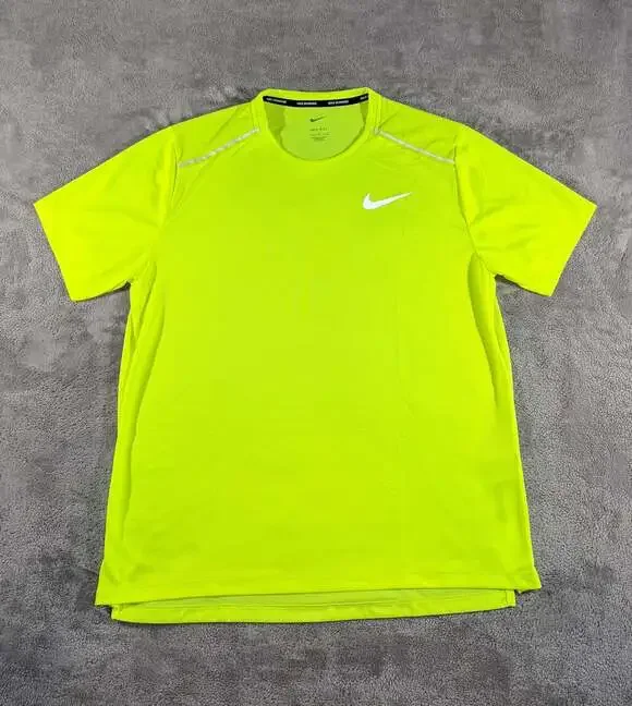 Nike Running Miler Shirt Size L Volt Dri-Fit Short Sleeve Performance Running