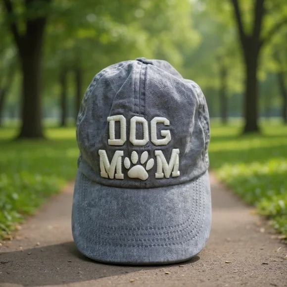 DAVID & YOUNG - LIGHT WASH DENIM BALL CAP‎ “dog mom” - S7