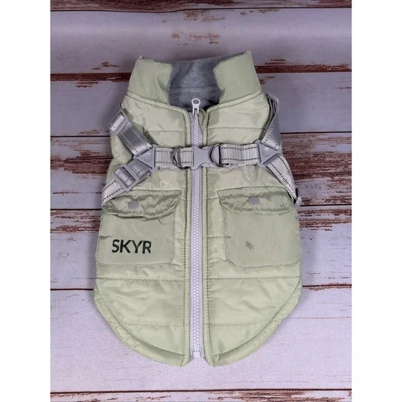 SKYR Dog Puffer Jacket Vest Size S Light Green Built-In Harness Winter Coat Warm