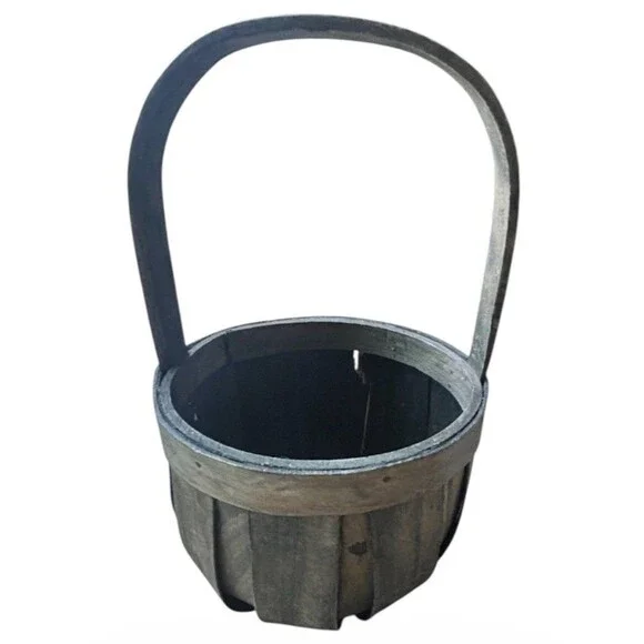 Vintage Wooden Basket Splint Bushel Gathering Handle Primitive Cottagecore