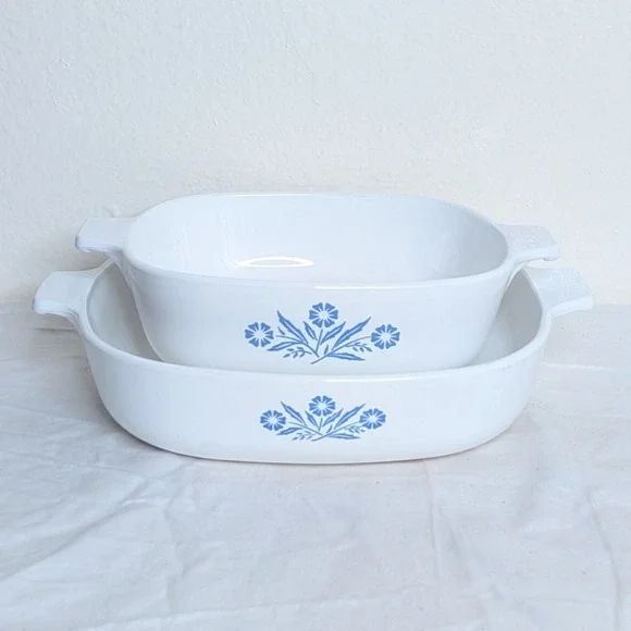 Corning Ware Blue Cornflower Casserole Dish Set 2pc P-9-B 9in P-1-B 1qt Vintage