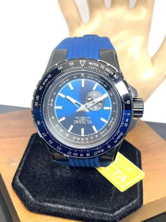 Invicta Men's Watch 49722 Aviator Quartz Blue Black Rubber Strap 50mm