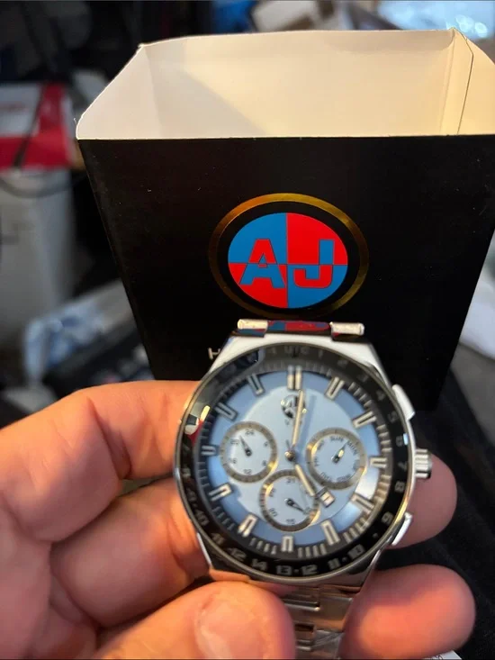 Men's Silver Chronograph Watch with Light Blue Dial