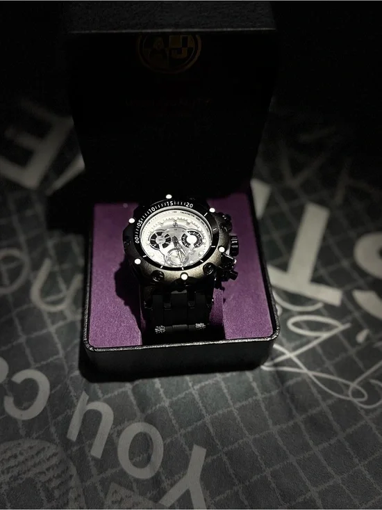 Men's Black Mechanical Sport Watch - Rugged Chronograph Style