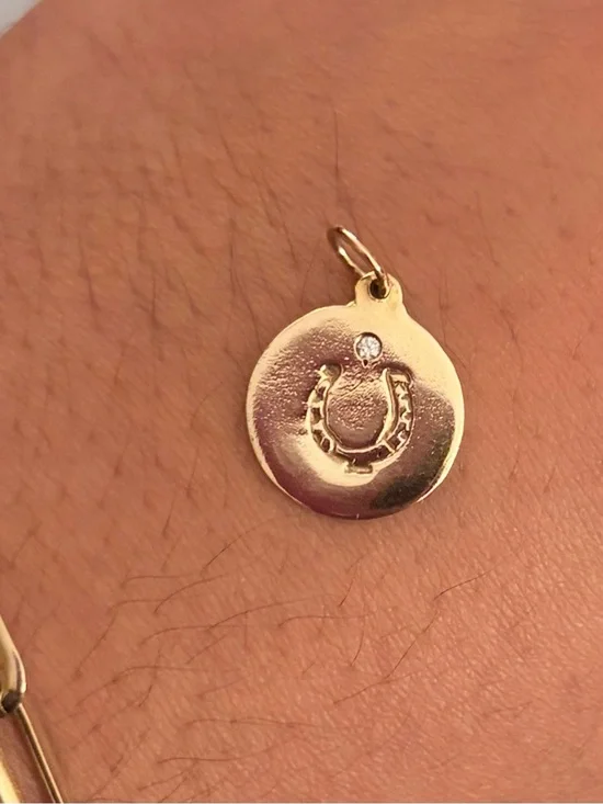*Authentic* Helen Ficalora 14K YG Horseshoe Dangle Disk Charm w/ 1 Diamond
