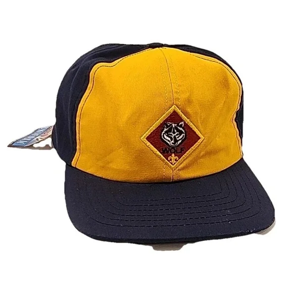 Boy Scouts Of America Uniform Hat Unisex Navy Blue Yellow Red Wolf Patch‎