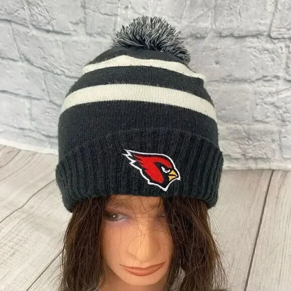Under Armour youth OS B&W stripe cuff beanie w/pom Pom & Cardinal logo