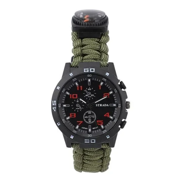 STRADA Watch with Green Nylon Strap and Stainless Steel Back