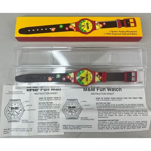 Vintage M&M's 1994 Engraved Special Edition Watch Floating M&M Red Character