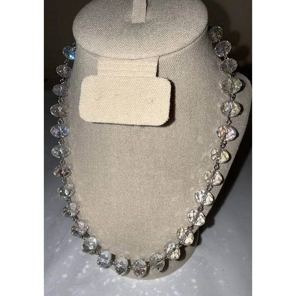 Vintage Aurora Borealis Glass Crystal‎ Beaded Necklace Faceted AB 18-21 inches