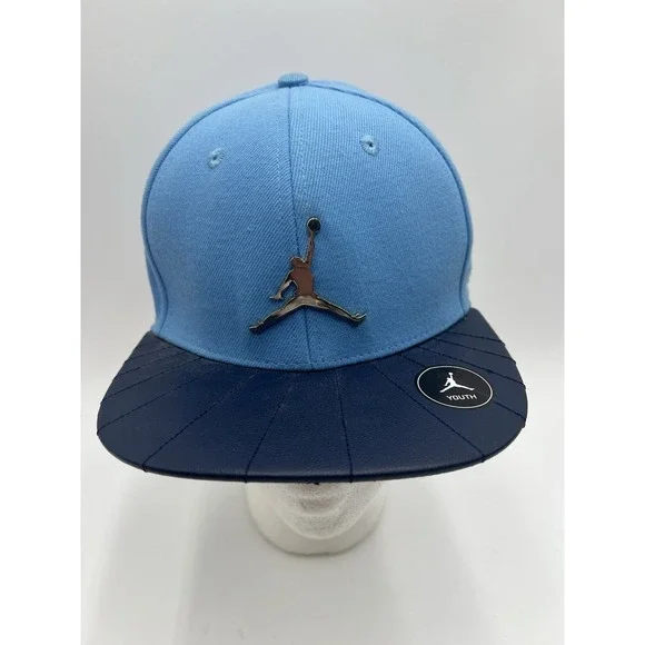 Nike Air Jordan Youth Snapback Hat Blue Navy‎ Faux Leather Brim #23 Cap