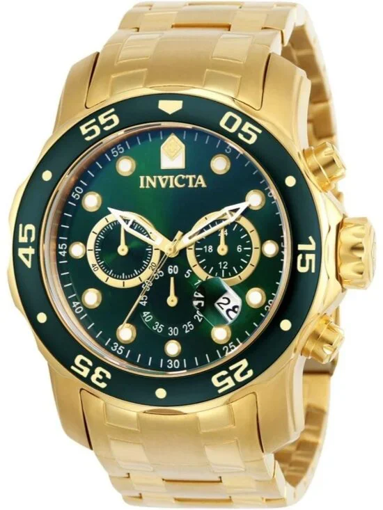 Men's Gold & Green Pro Diver Collection Chronograph Stainless Steel Case Watches